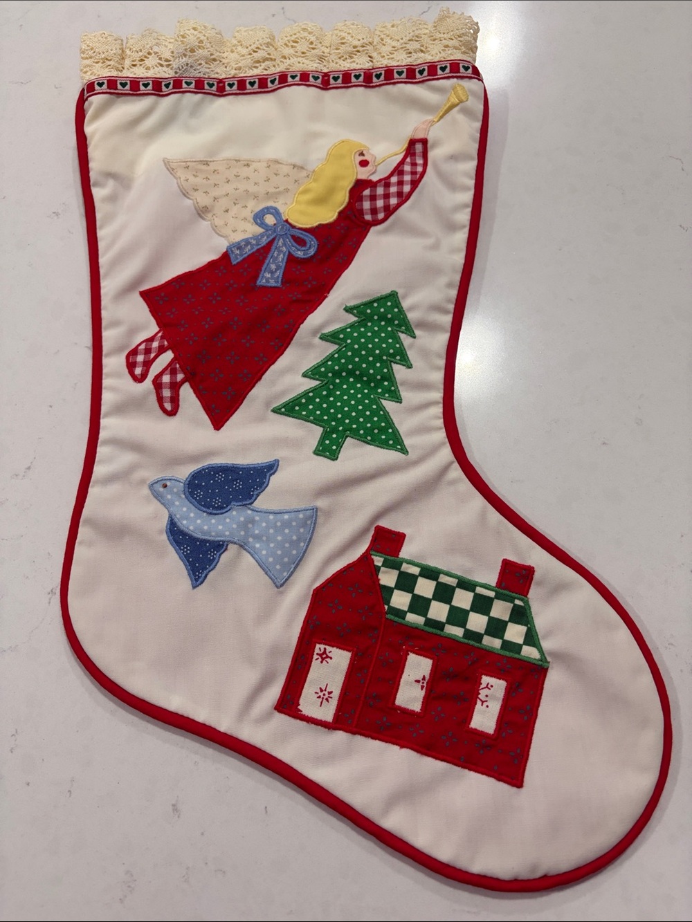 Vintage House of Hatten Applique Christmas Stocking Angel